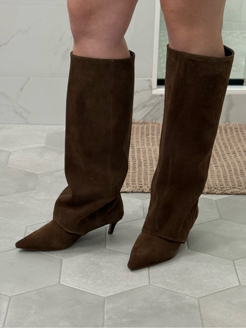 Steve Madden Luca Wide Calf Knee-High Pointed-Toe Kitten Heel Suede Boots